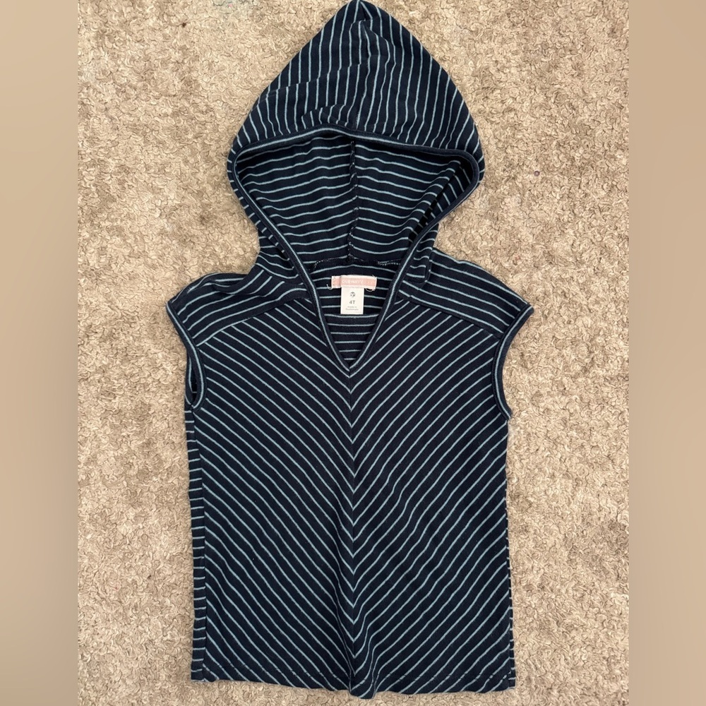 4T - Striped Sleeveless Hooded Top EUC
